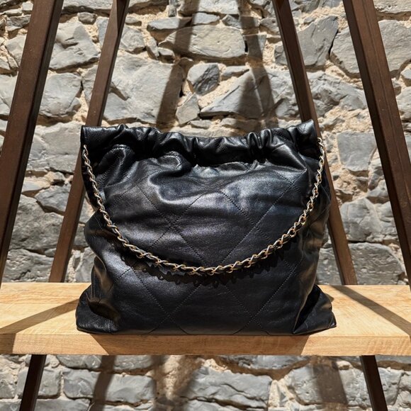 Chanel Black Calfskin Leather Medium 22 Hobo Bag W/ Pouch - Picture 6 of 16